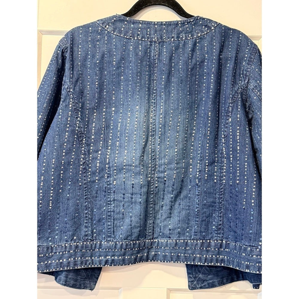 Chico's Denim Jacket With Ombre Blue & Silver Sequins Ladies Sz 3 (X-Large)