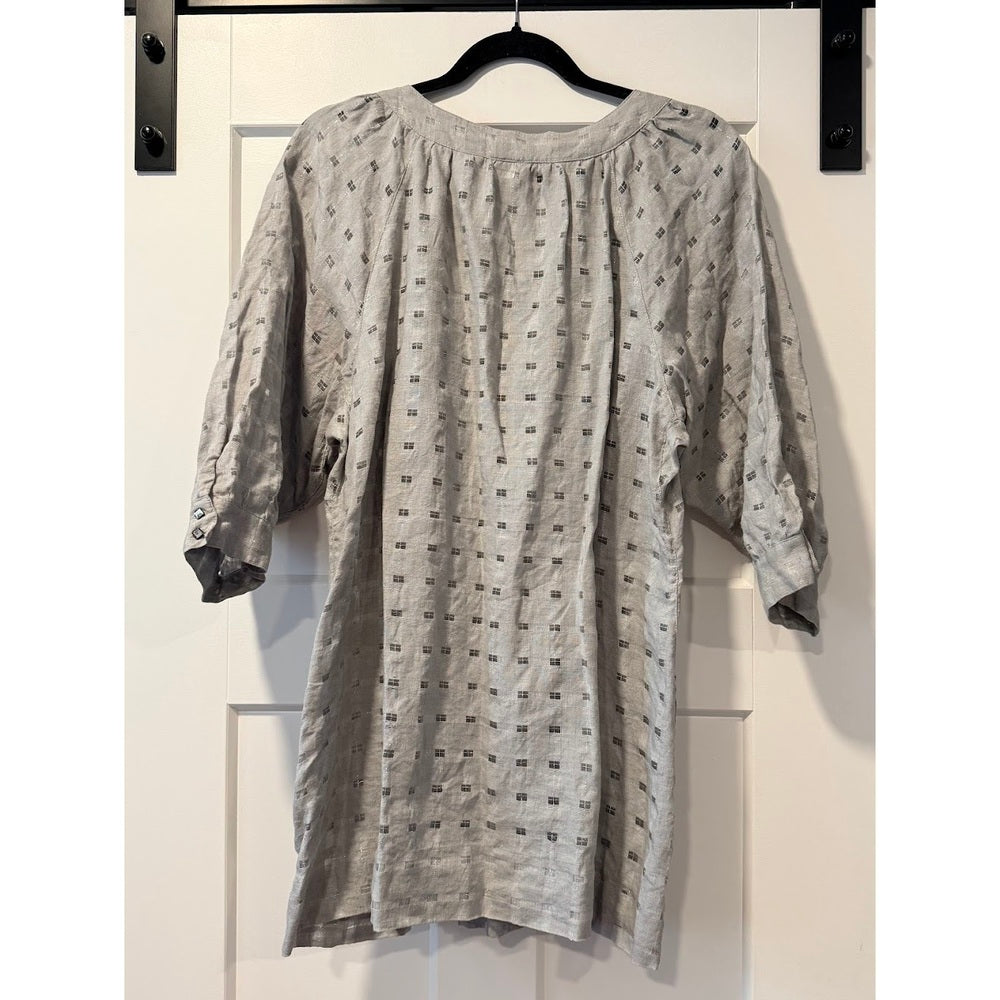Chico's Gray Linen Geometric Print Tunic Top Ladies Size 2 (Large)