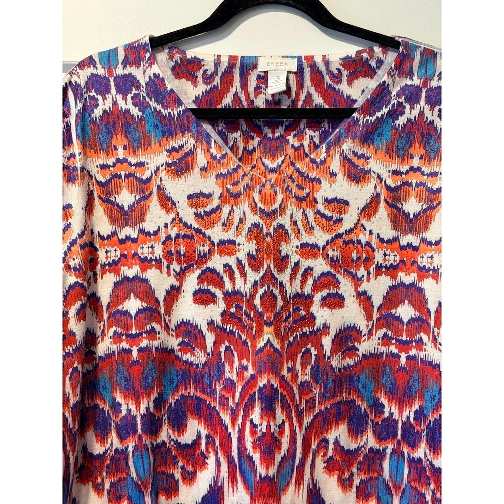 Chico's Sequined Patterned Knit Top Ladies Size 3 (X-Large)