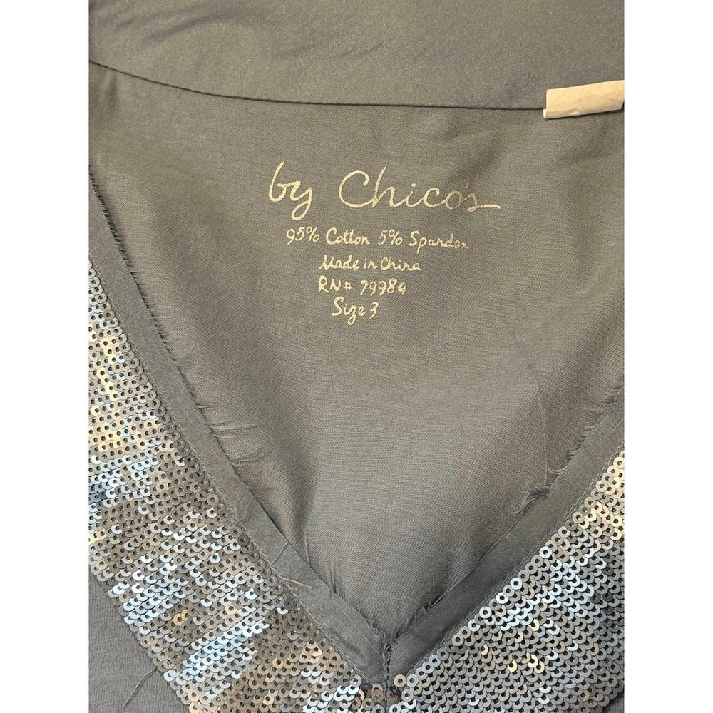 Chico's Sequin V-Neck Blue Knit Tunic Tee Ladies Size 3 (X-Large)