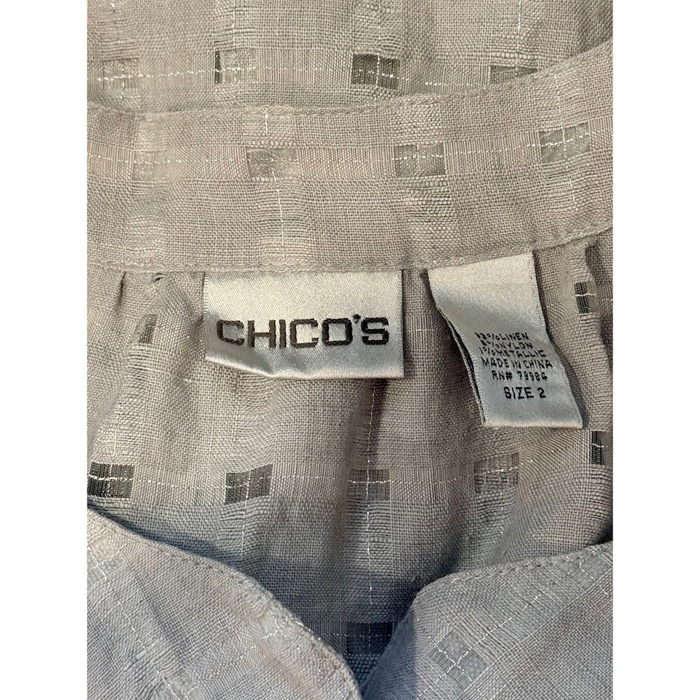 Chico's Gray Linen Geometric Print Tunic Top Ladies Size 2 (Large)