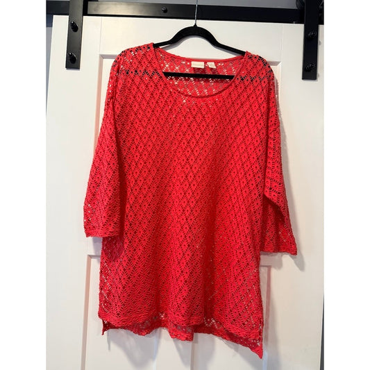 Chico's Airy Coral Tunic Sweater Ladies Size 3 (X-Large)