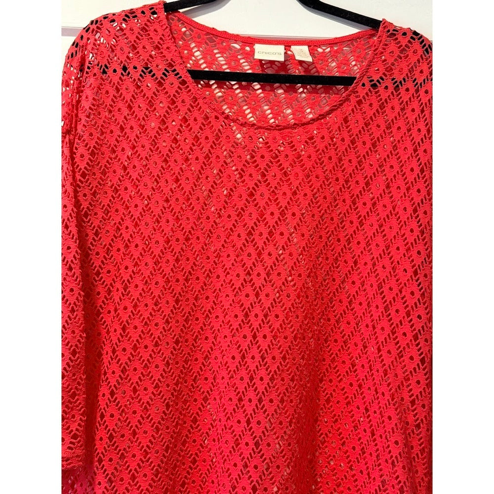 Chico's Airy Coral Tunic Sweater Ladies Size 3 (X-Large)