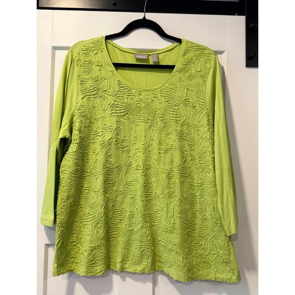 Chico's Lime Green Textured Tee Ladies Size 3 (X-Large)