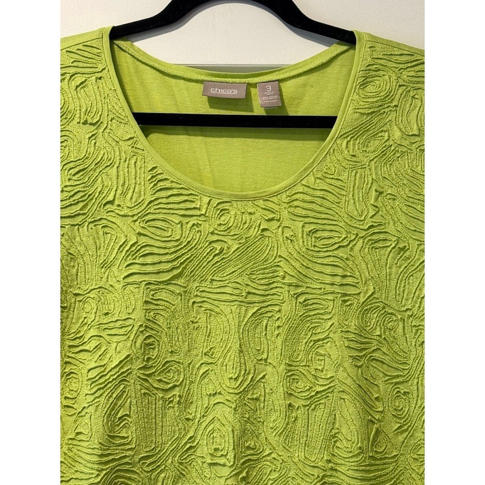 Chico's Lime Green Textured Tee Ladies Size 3 (X-Large)