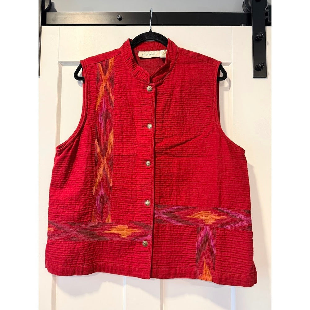 Susan Bristol Western-Style Quilted Red Vest Ladies Size XL