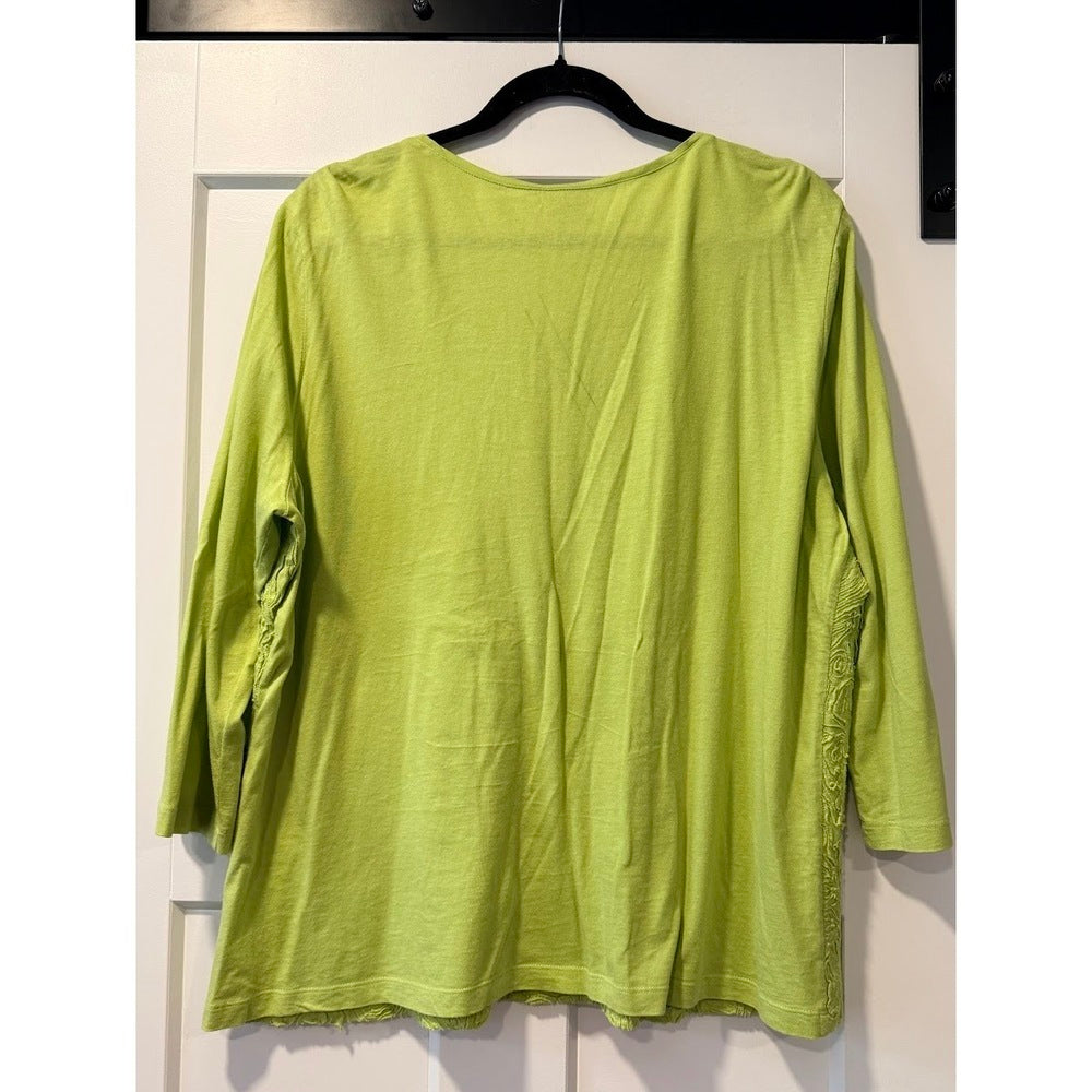 Chico's Lime Green Textured Tee Ladies Size 3 (X-Large)