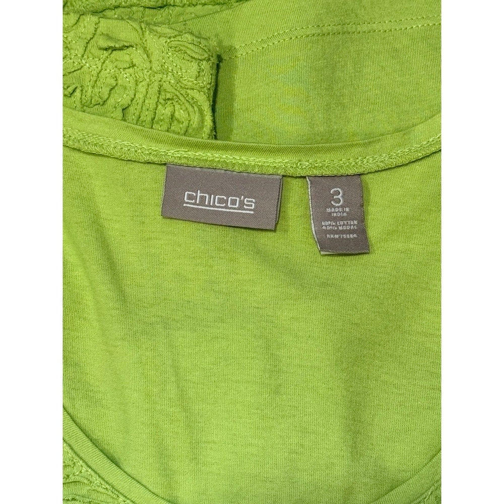 Chico's Lime Green Textured Tee Ladies Size 3 (X-Large)