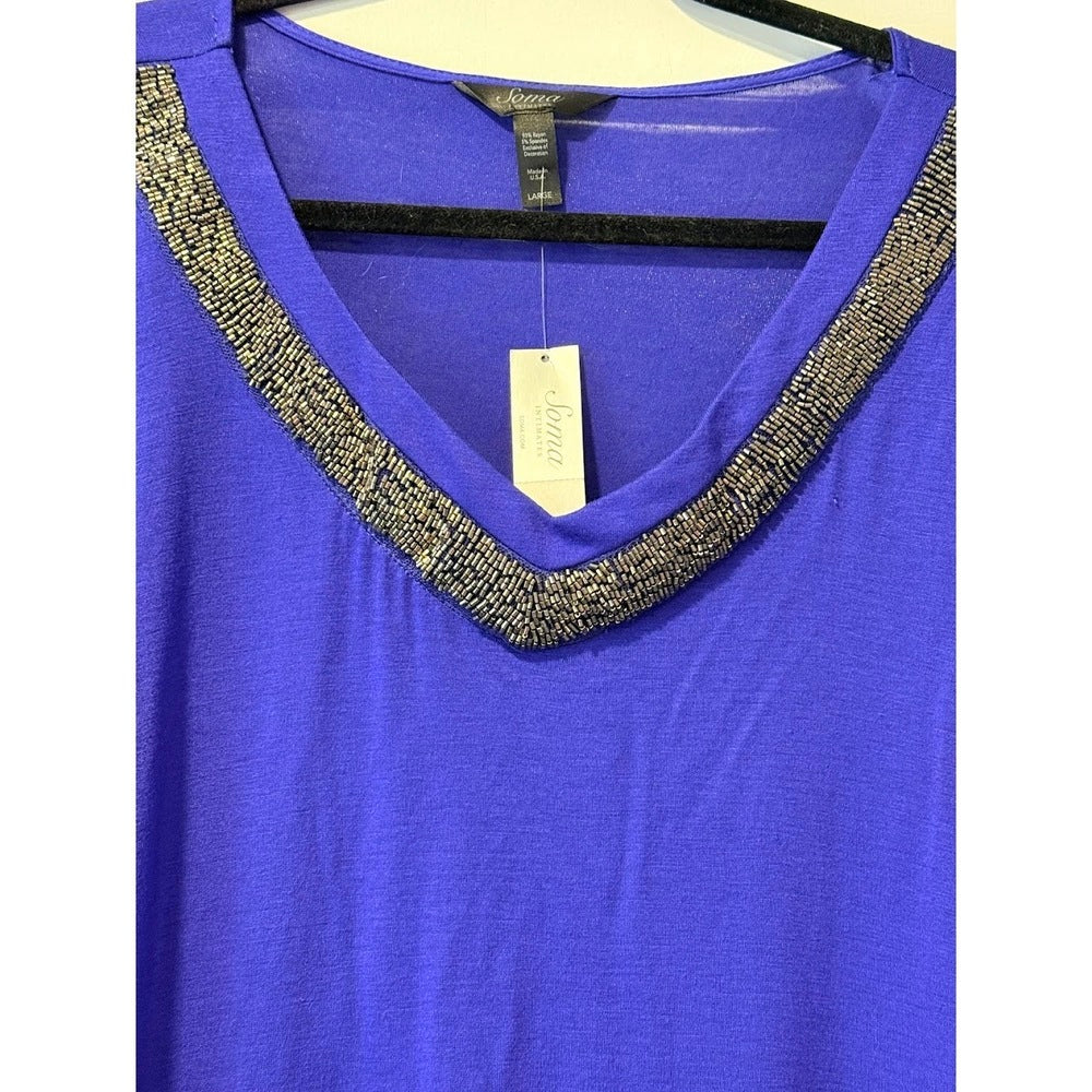NWT Sparkly Soma Intimates Purple Knit Tunic Top Ladies Size Large