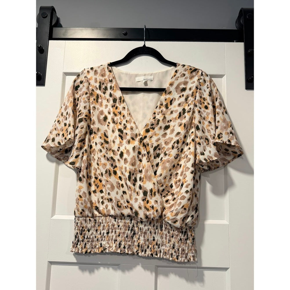 June & Hudson Animal Print Elastic Waist Blouse Ladies Size Medium