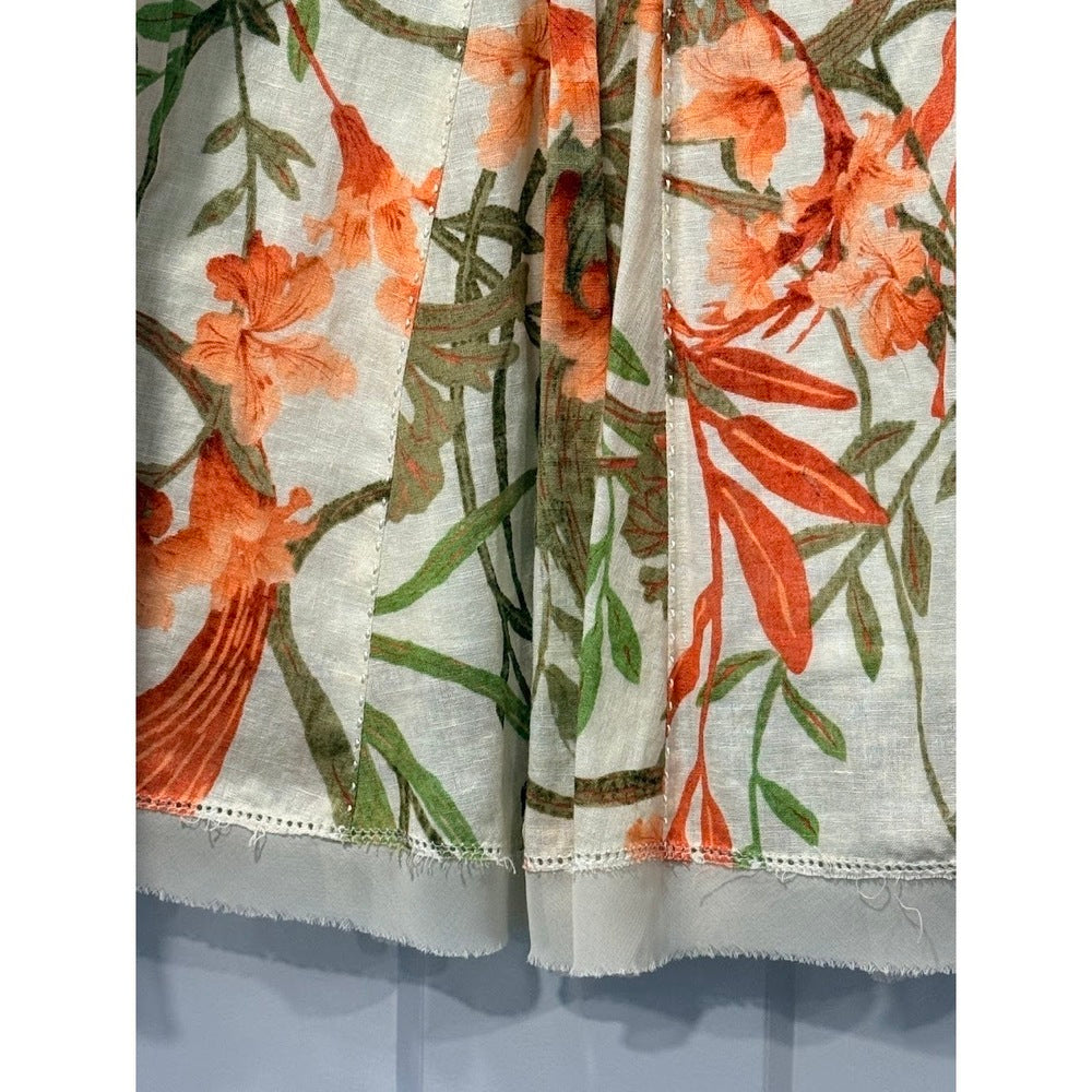 Floral Linen & Cotton Skirt in Coral & Tan by A Line Sz 10