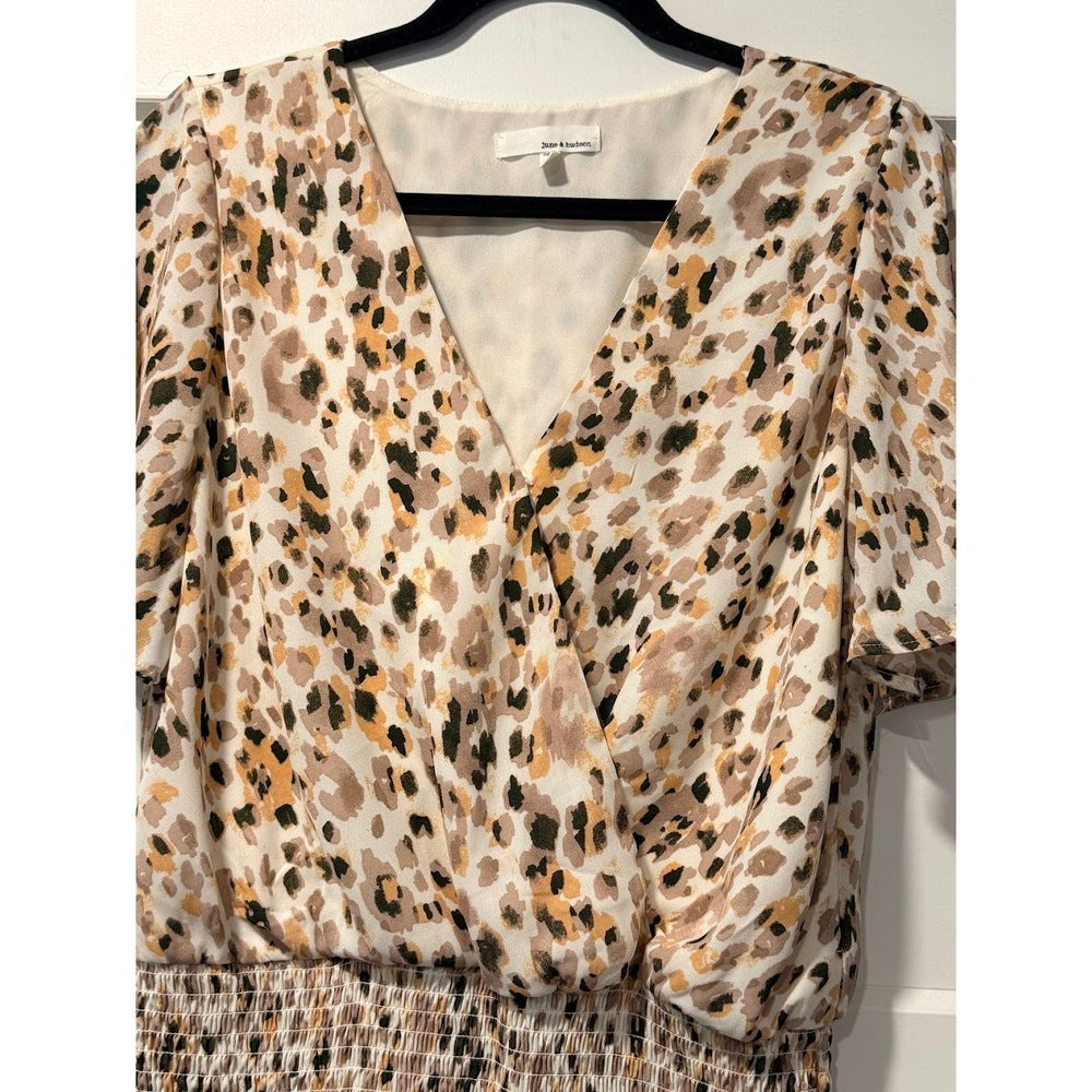 June & Hudson Animal Print Elastic Waist Blouse Ladies Size Medium