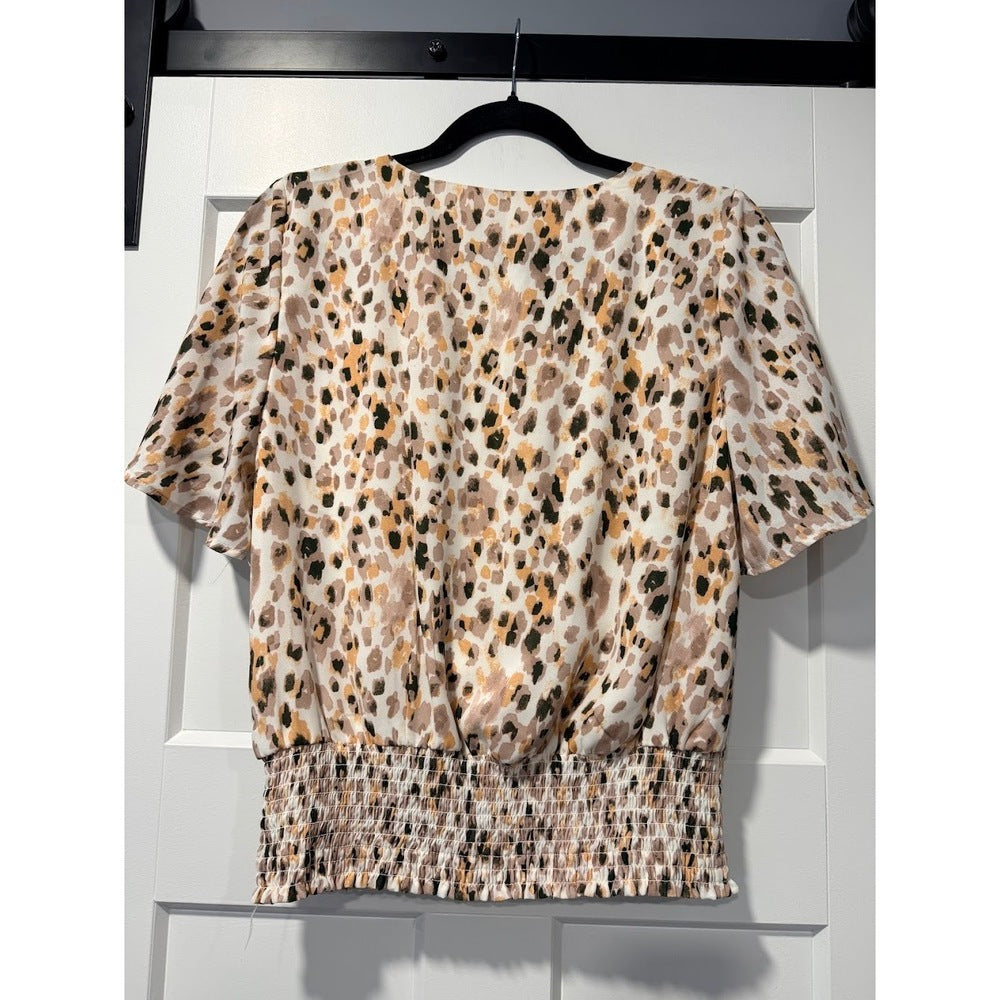 June & Hudson Animal Print Elastic Waist Blouse Ladies Size Medium
