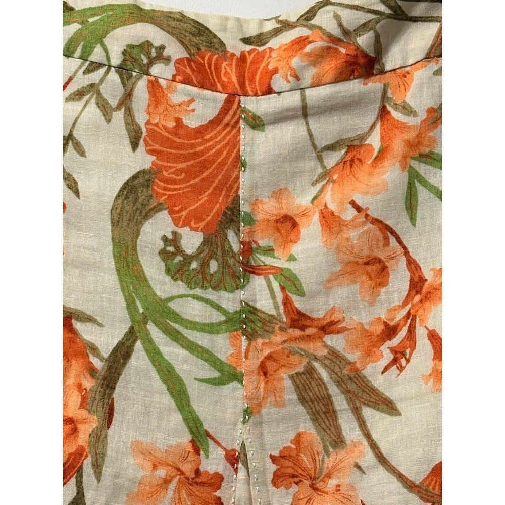 Floral Linen & Cotton Skirt in Coral & Tan by A Line Sz 10