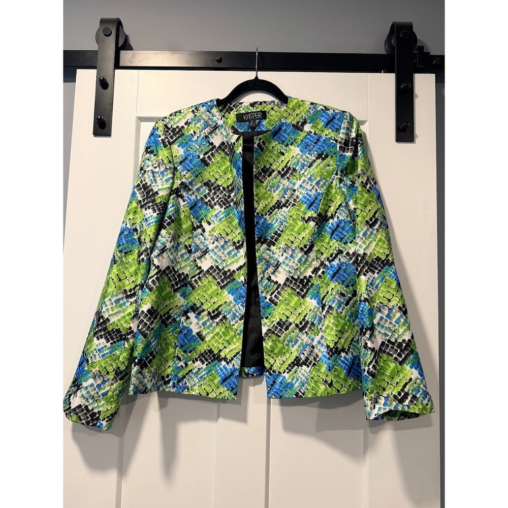 Kasper Dressy Blue & Green Geometric Blazer Jacket Ladies Size 12