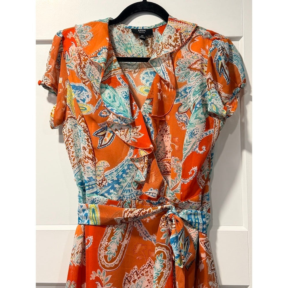 MSK Coral Floral & Paisley Springtime Dress Ladies Size 10 Petite