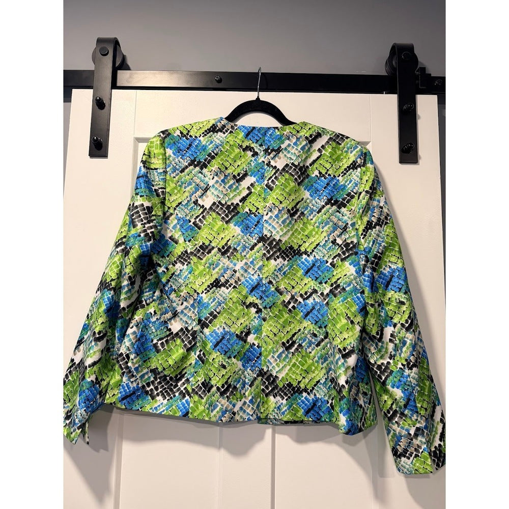 Kasper Dressy Blue & Green Geometric Blazer Jacket Ladies Size 12