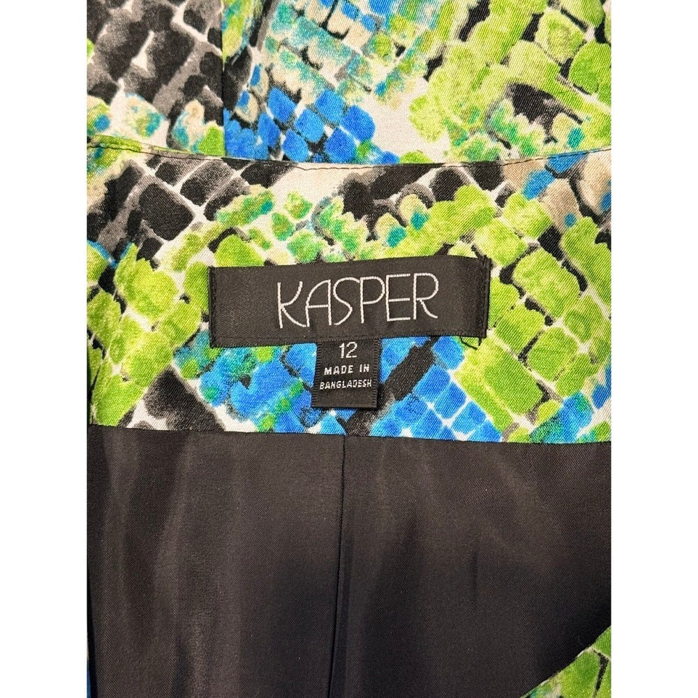 Kasper Dressy Blue & Green Geometric Blazer Jacket Ladies Size 12