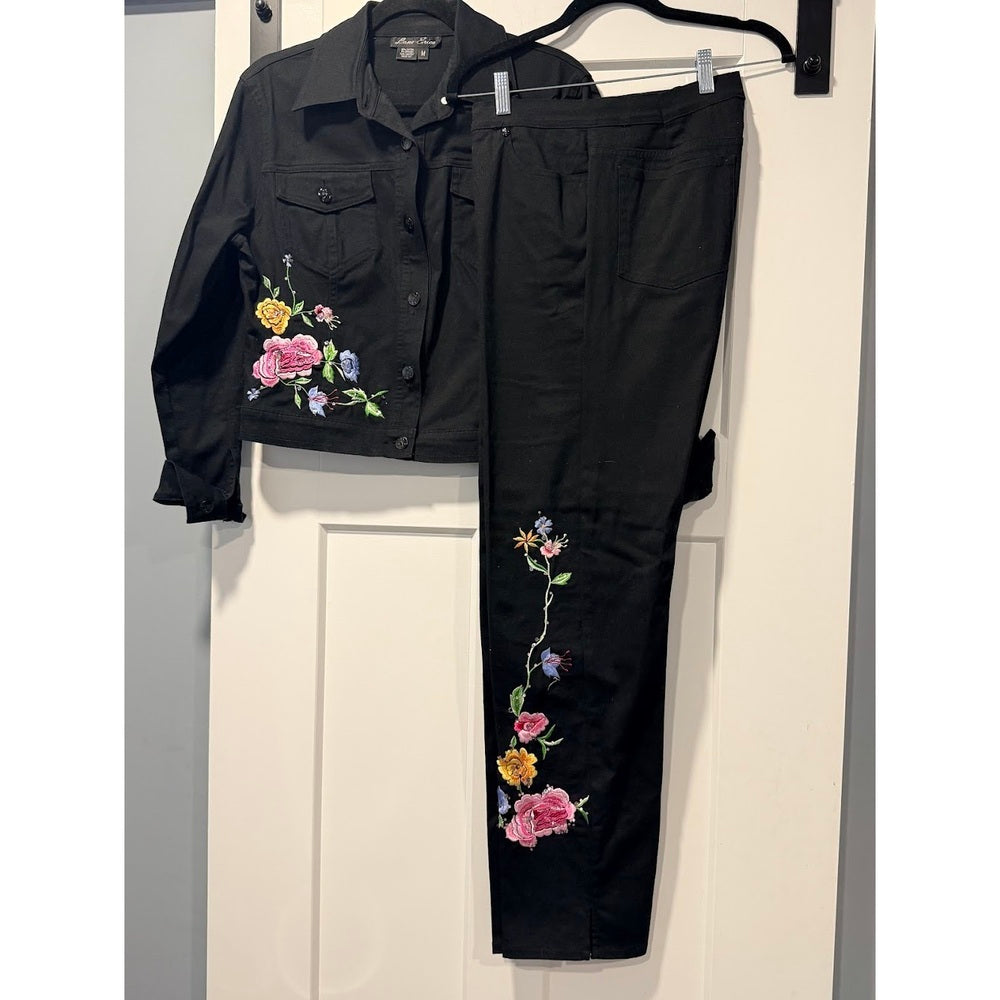 Lana Erica Floral Embroidered Jeans & Jacket Set Ladies Medium Sz 10
