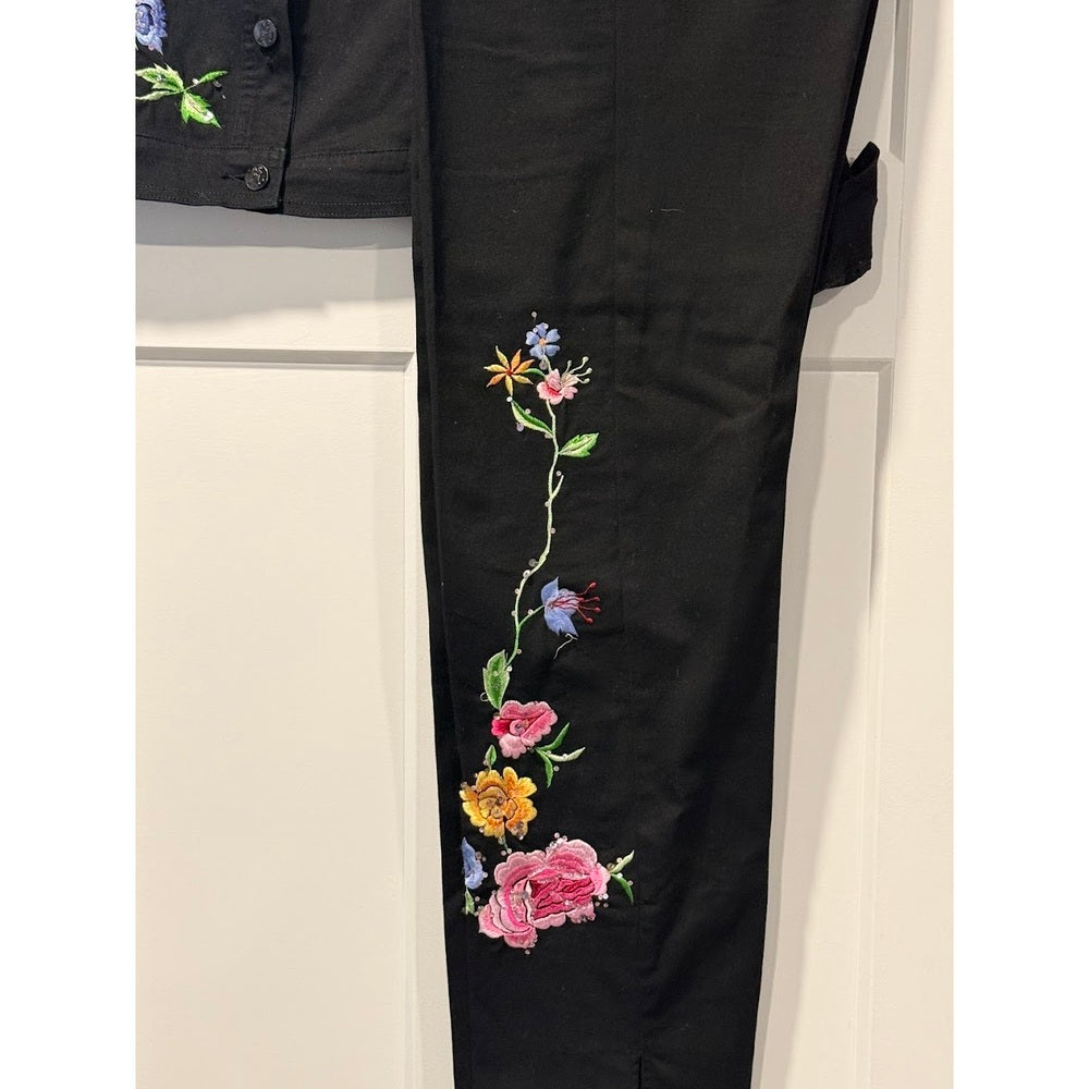 Lana Erica Floral Embroidered Jeans & Jacket Set Ladies Medium Sz 10