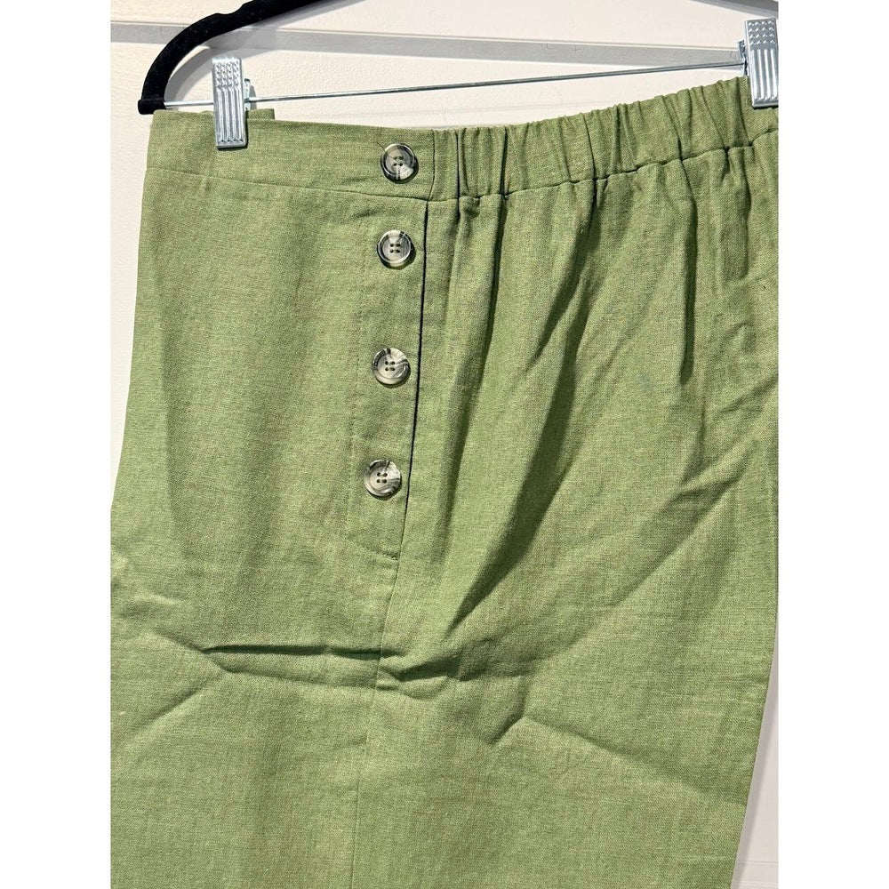 Studio JPR Olive Green Wide-Leg Linen Blend Capri Pants Ladies Size Medium