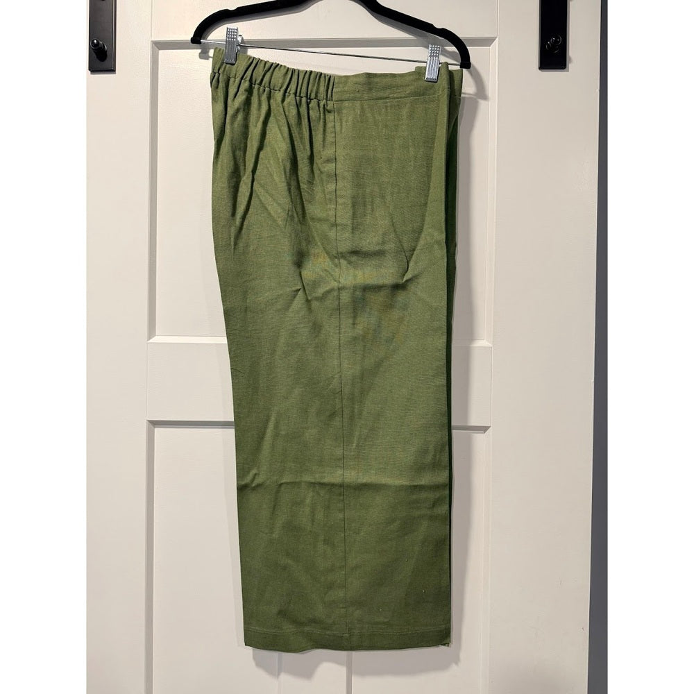 Studio JPR Olive Green Wide-Leg Linen Blend Capri Pants Ladies Size Medium