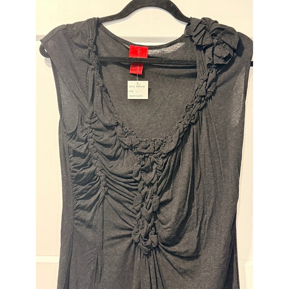 NWT V Cristina Black Shoulder Embellished Tunic Tank Top Ladies Size Large