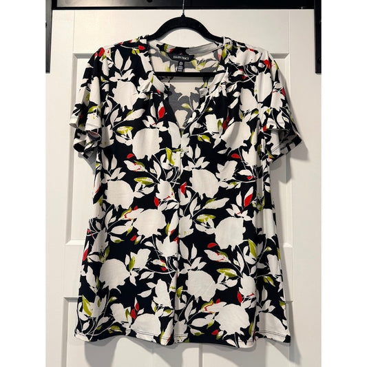 Ellen Tracy Floral Polyester Knit Tunic Blouse Ladies Size Small