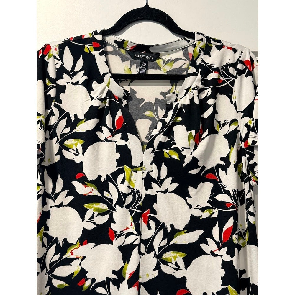 Ellen Tracy Floral Polyester Knit Tunic Blouse Ladies Size Small