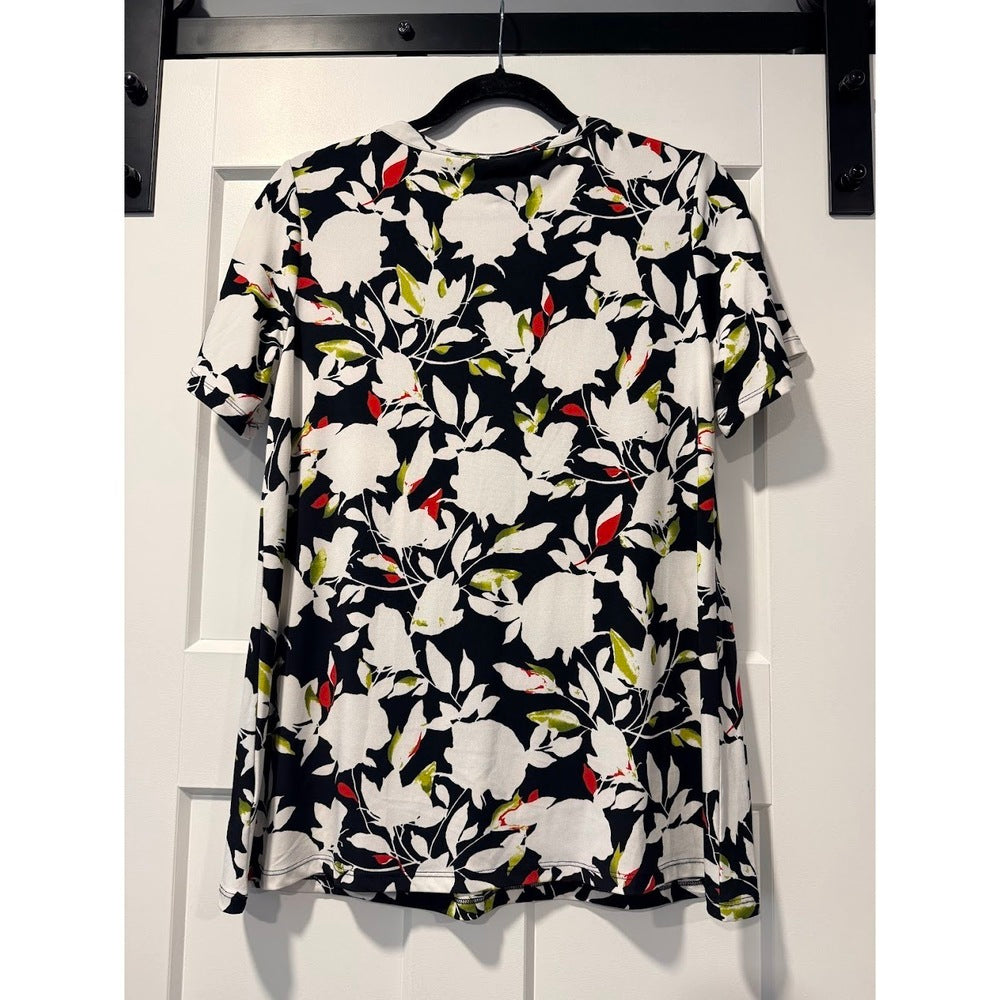 Ellen Tracy Floral Polyester Knit Tunic Blouse Ladies Size Small