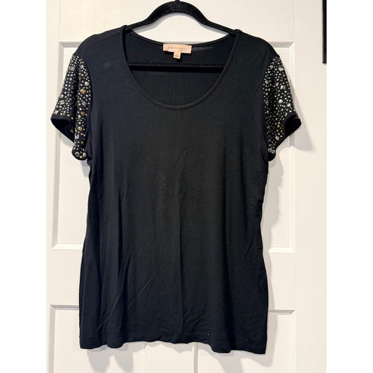 Philosohpy Black Knit T-Shirt Tunic With Sleeve Embellishments Size Large