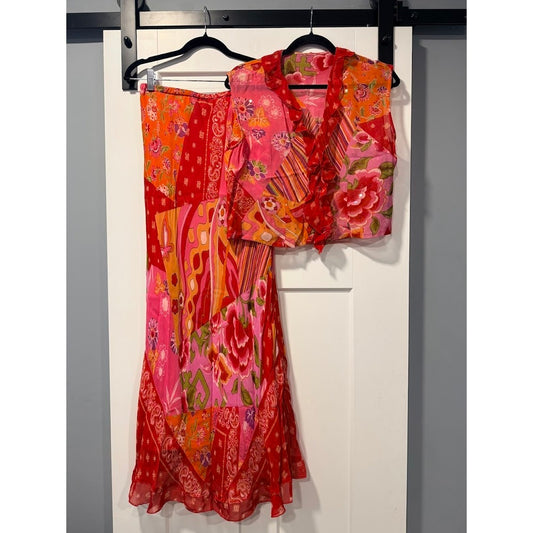 Rene Derby Floral 2-Piece Maxi Skirt & Sleeveless Top Outfit Ladies Large