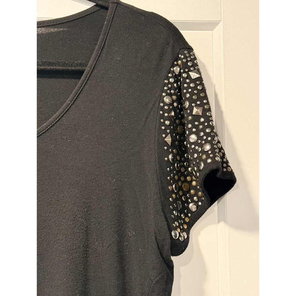Philosohpy Black Knit T-Shirt Tunic With Sleeve Embellishments Size Large