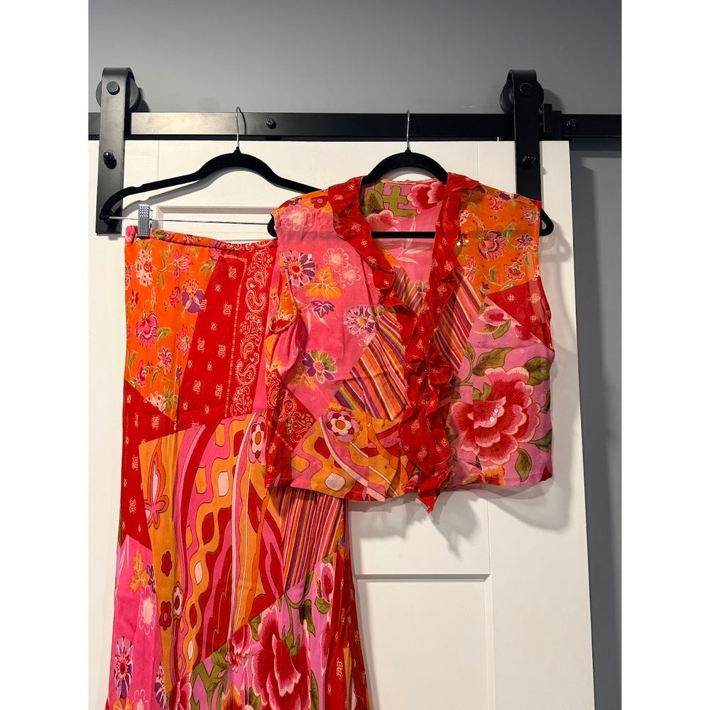 Rene Derby Floral 2-Piece Maxi Skirt & Sleeveless Top Outfit Ladies Large