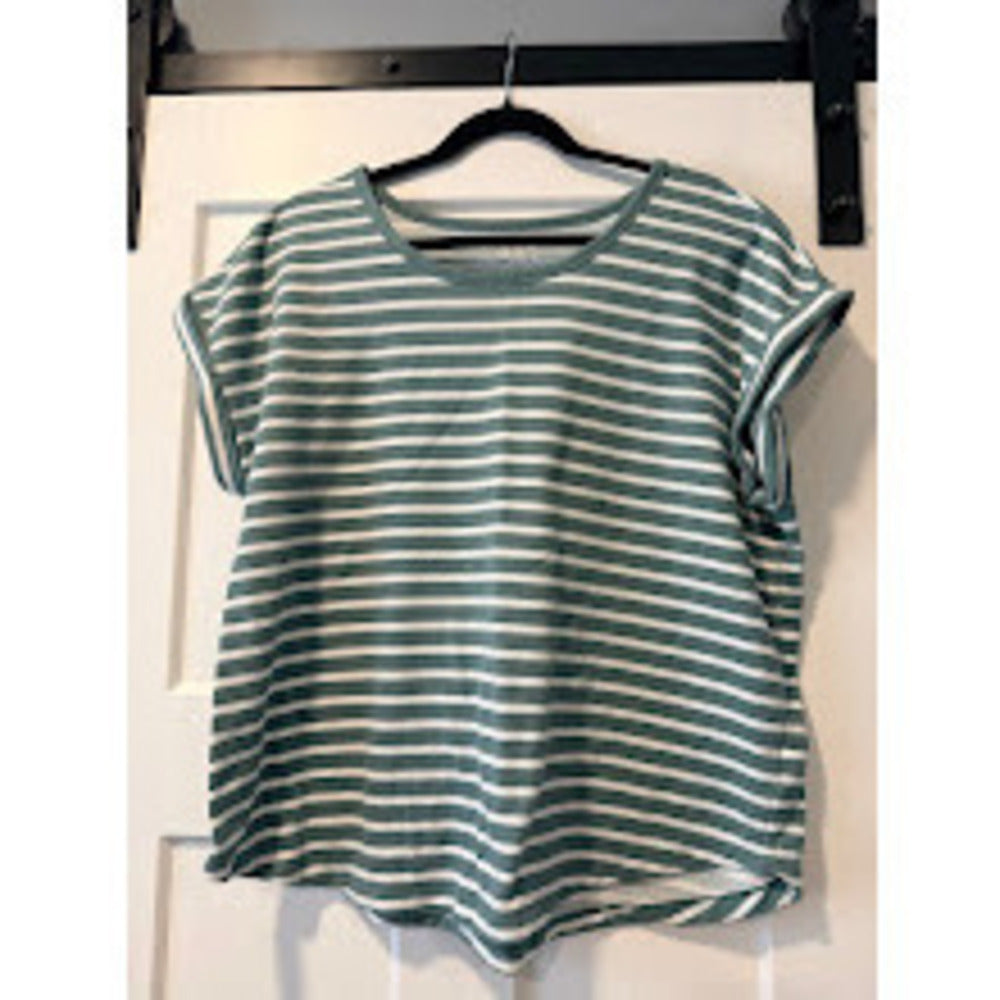 Maurices 24/7 Sage Green Striped Tee Ladies Size XL