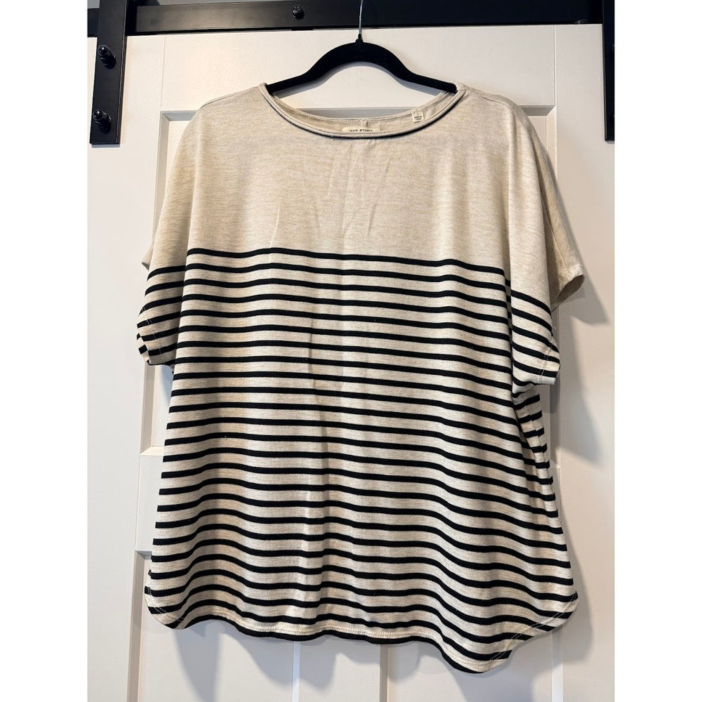 Max Studio London Tan & Black Striped Short-Sleeve Tee Size 1X