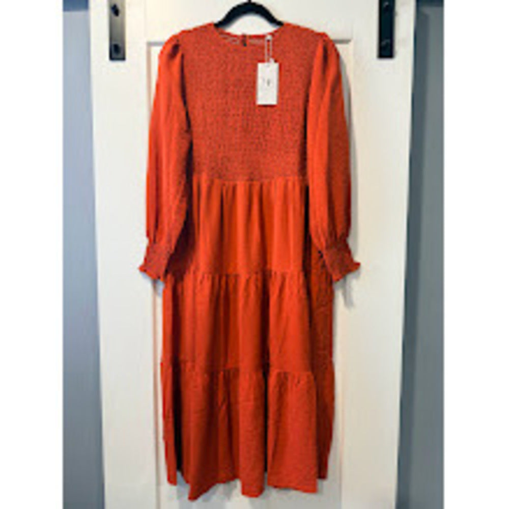 NWT Mengpipi Burnt Orange Stretchy Tiered Dress Ladies Size XL