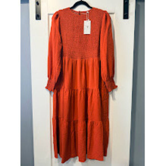 NWT Mengpipi Burnt Orange Stretchy Tiered Dress Ladies Size XL