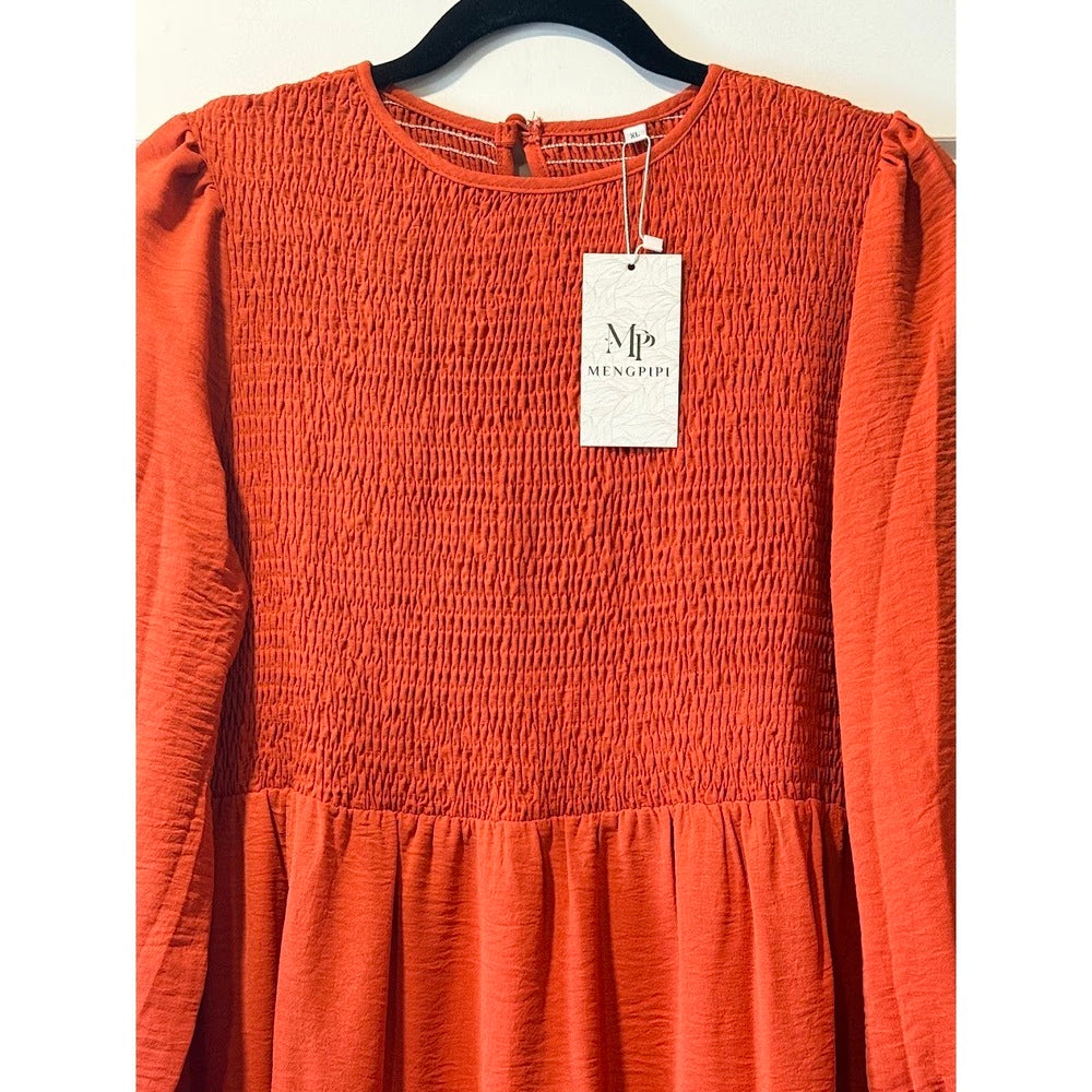 NWT Mengpipi Burnt Orange Stretchy Tiered Dress Ladies Size XL