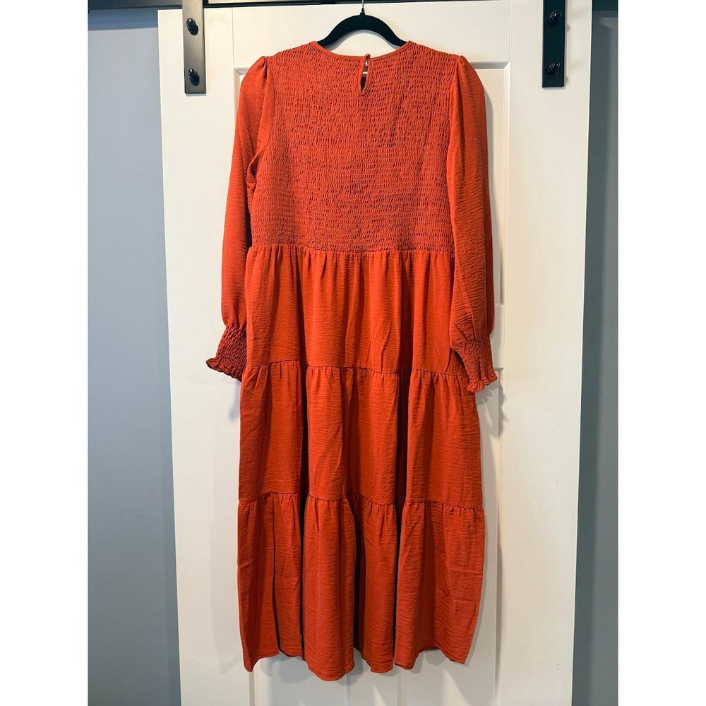 NWT Mengpipi Burnt Orange Stretchy Tiered Dress Ladies Size XL