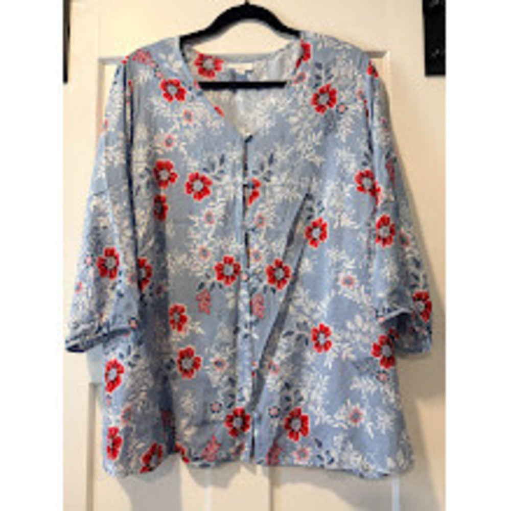 J. Jill Floral Lightweight Flowy Button-Front Top Ladies Size 2X