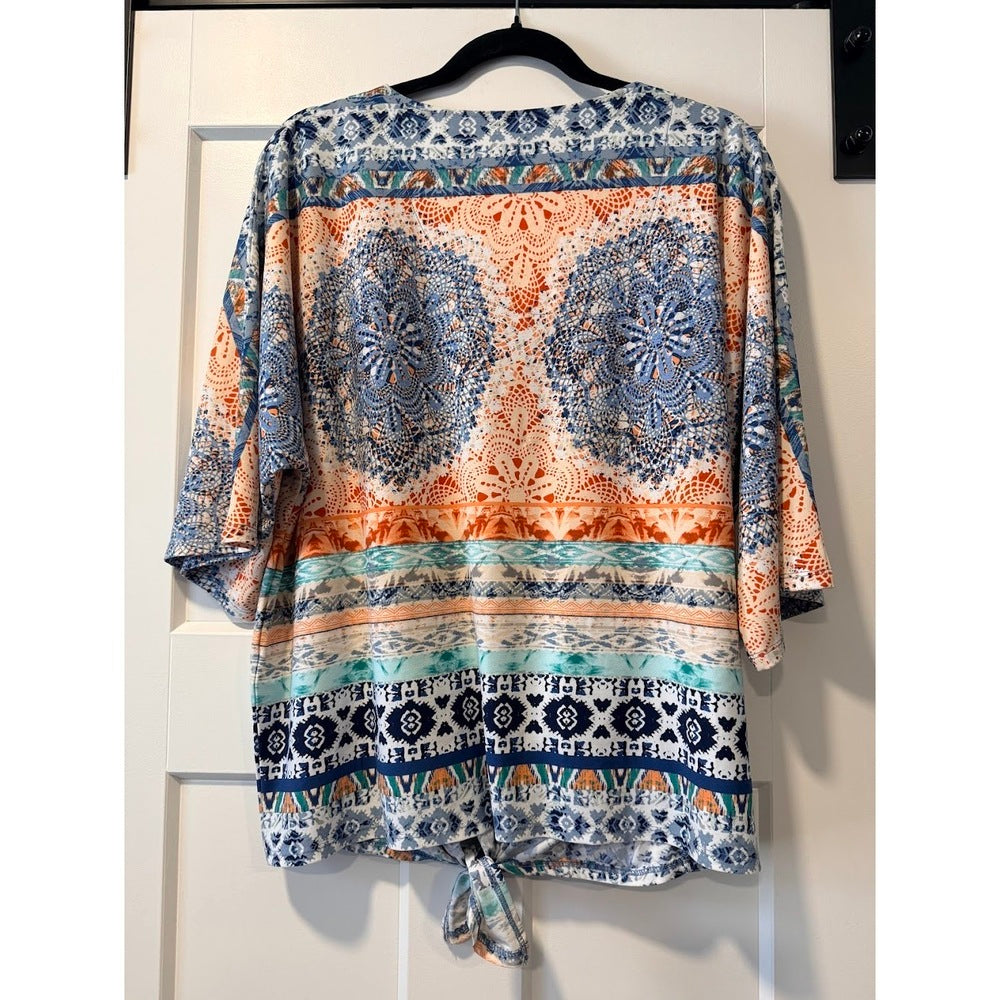 Chico's Knot-Front Abstract Short-Sleeve Blouse Ladies Sz 3 (X-Large)