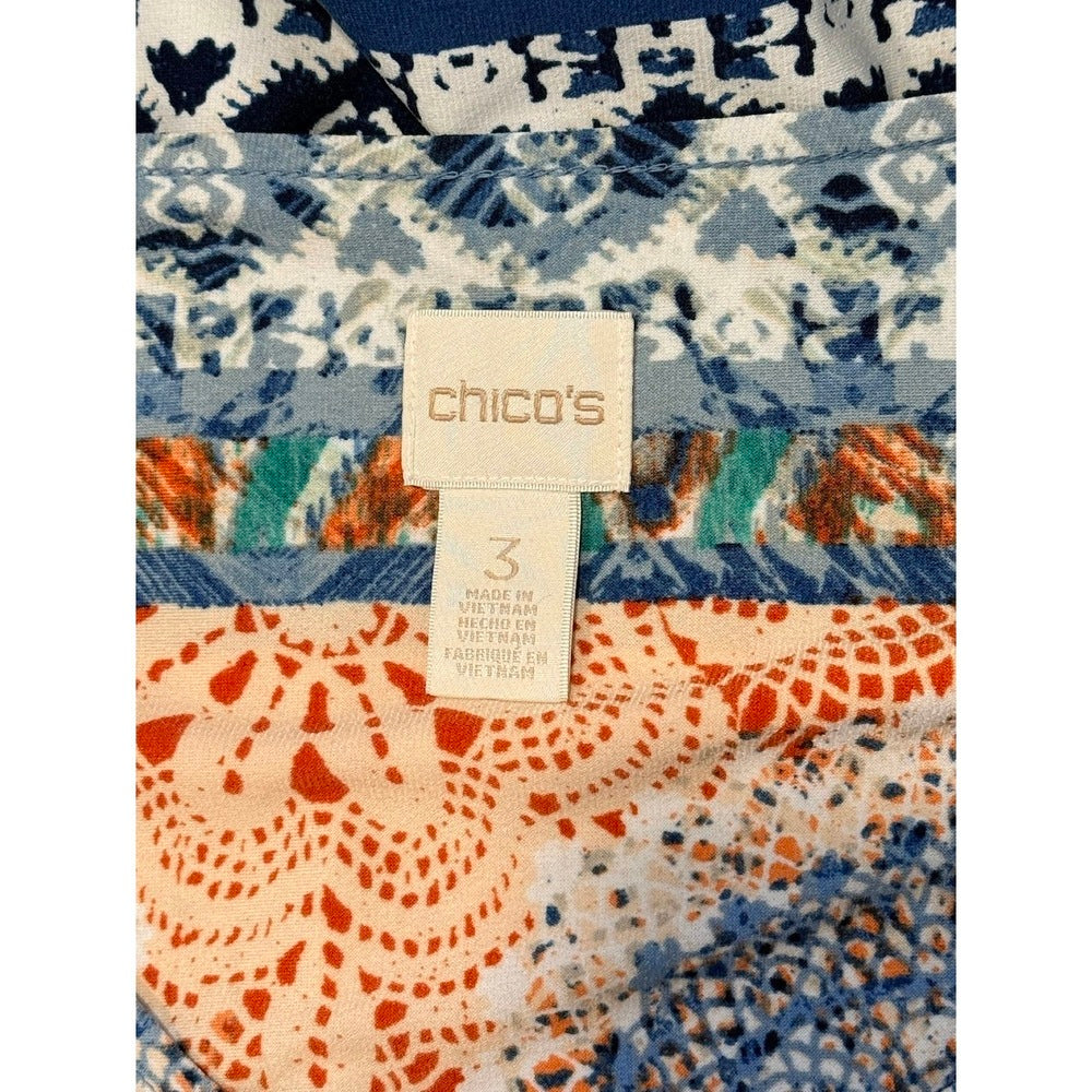 Chico's Knot-Front Abstract Short-Sleeve Blouse Ladies Sz 3 (X-Large)