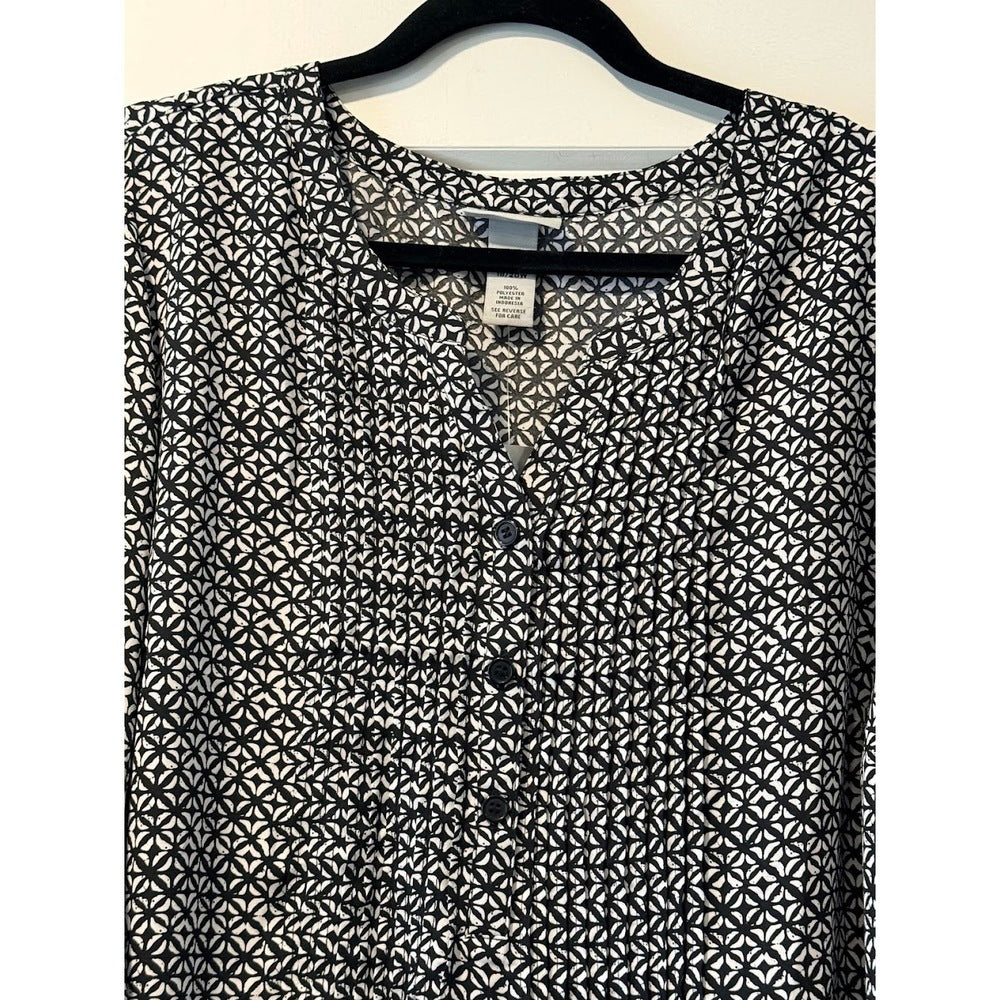 NWT Catherines Dressy Geometric Print Black & White Blouse Size 1X