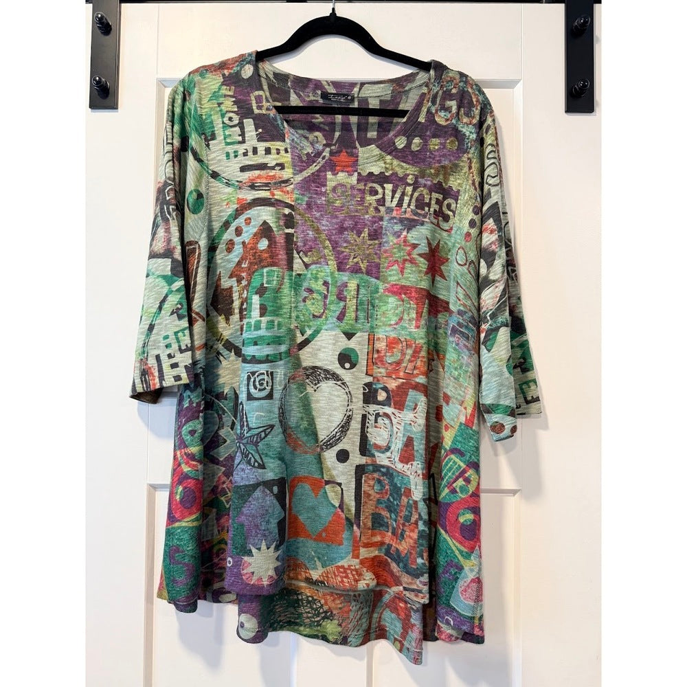 Stylish Inoch Asymmetrical Abstract Tunic Top Ladies Size XL