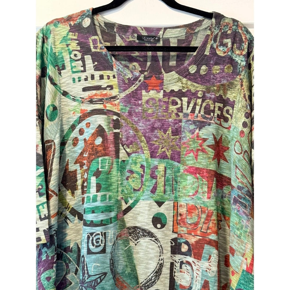 Stylish Inoch Asymmetrical Abstract Tunic Top Ladies Size XL