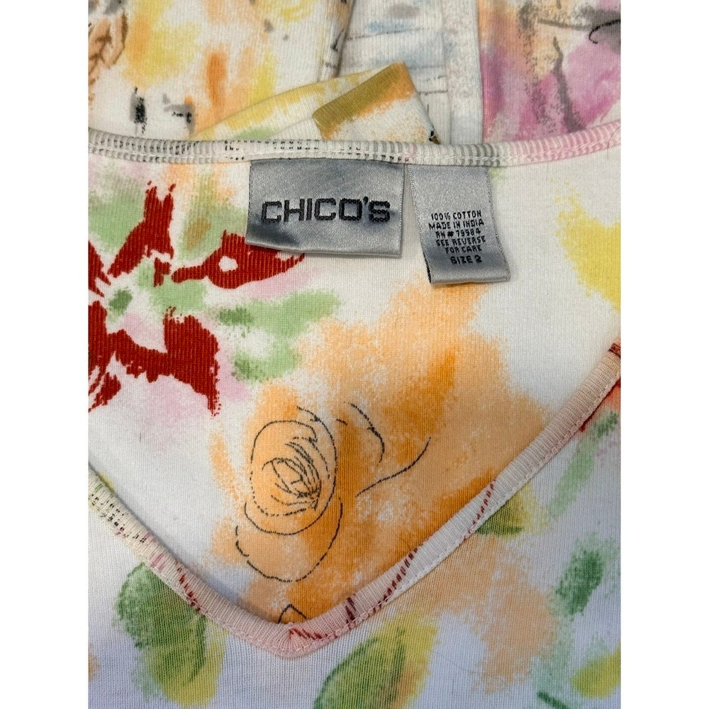 Chico's Floral Print Knit Blouse Ladies Size 2 (Large)