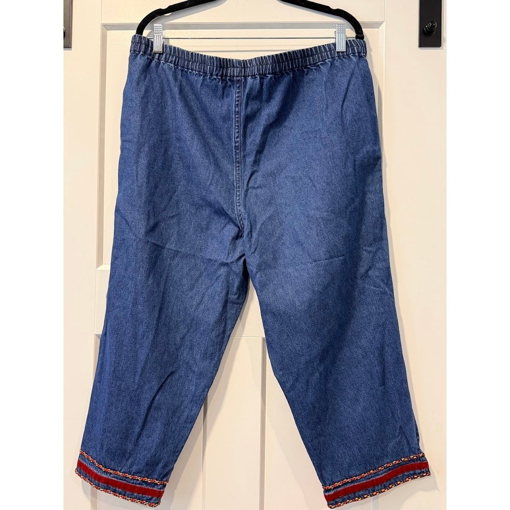 Vintage Embellished Denim Pull-On Capris by Life Style Ladies Size Large