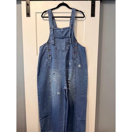 Temu Loose-Fit Denim Overalls Ladies Size Large