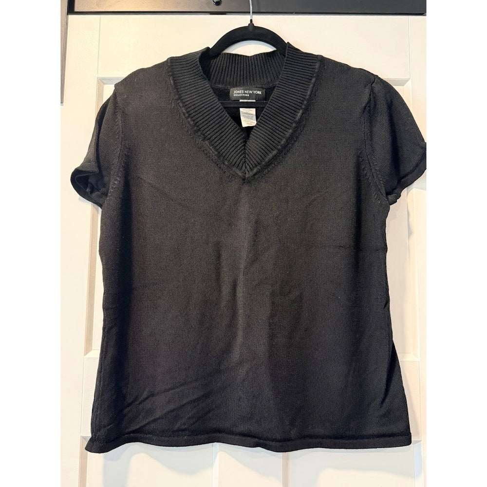 Jones New York Short-Sleeve Black V-Neck Sweater Ladies Size XL